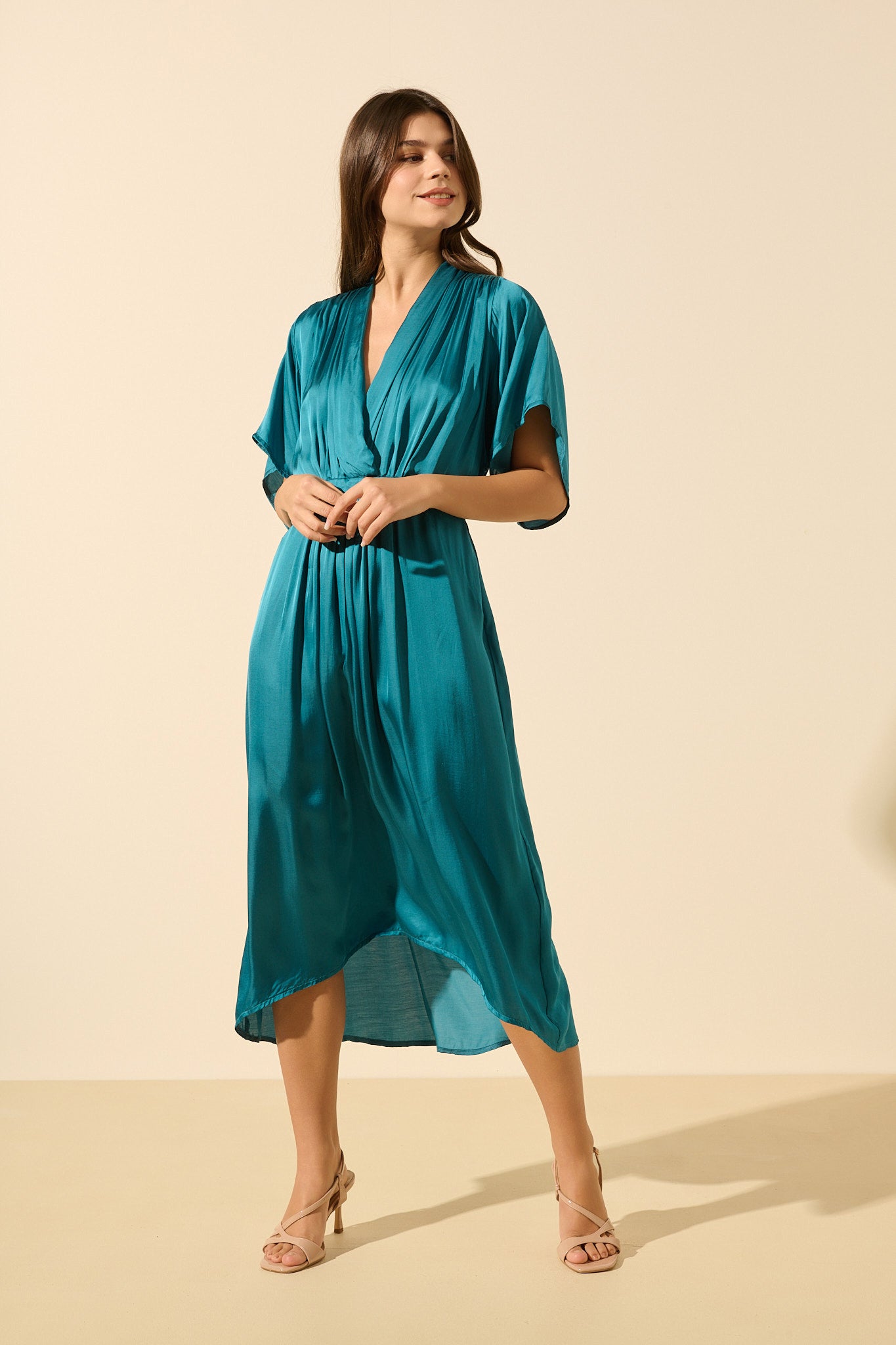 camilla silk wrap dress Camilla Long Silk High-Low Wrap Dress with Frill