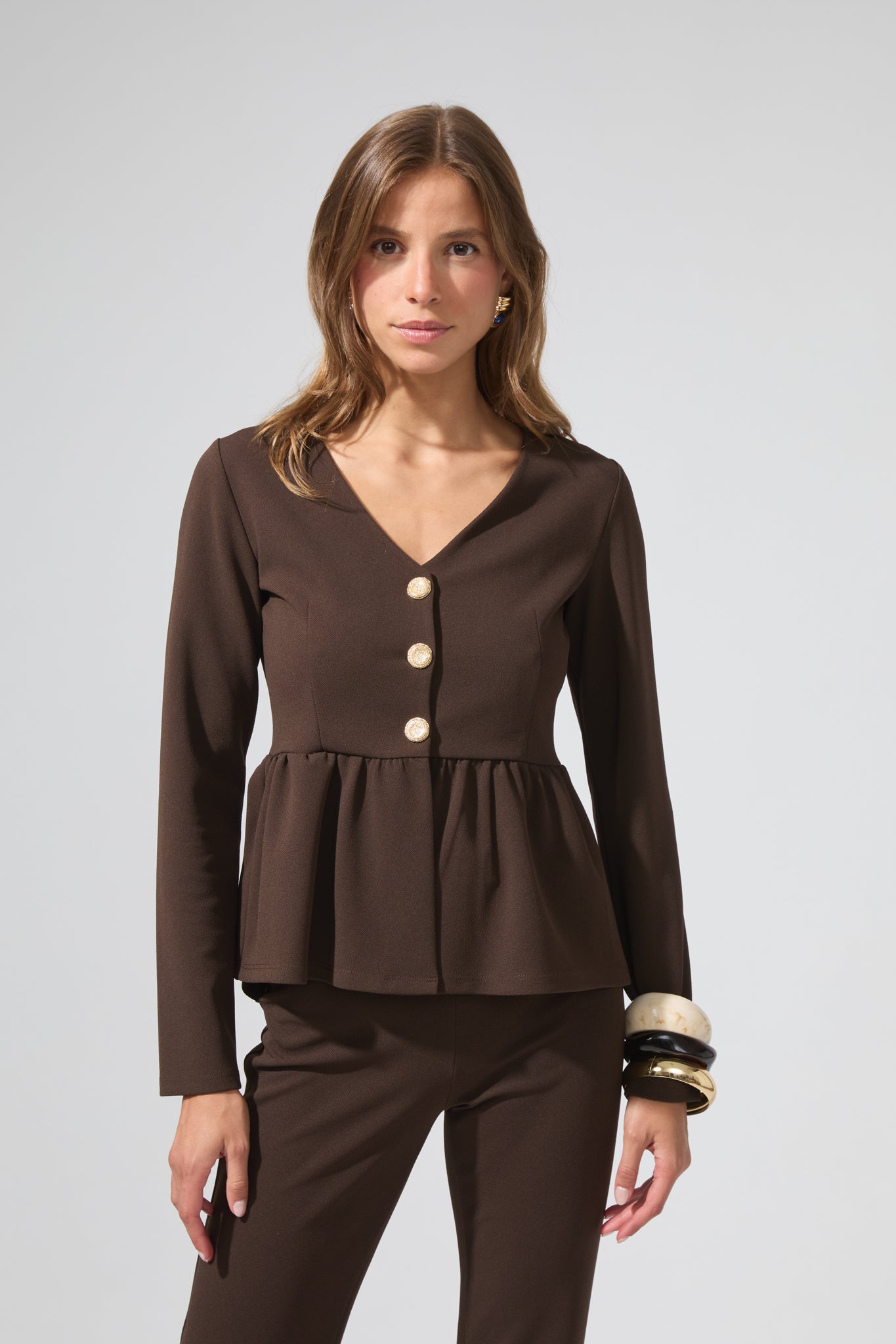 Léon | Button-down peplum top