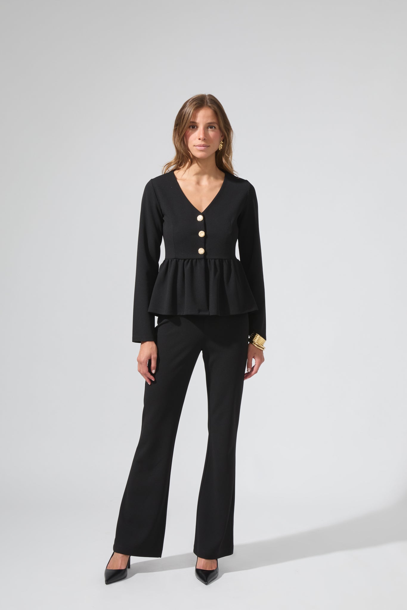 Léon | Button-down peplum top