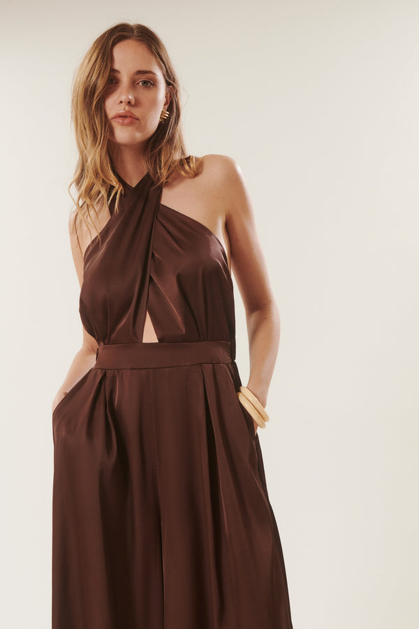 Belinda | Satin halter neck jumpsuit