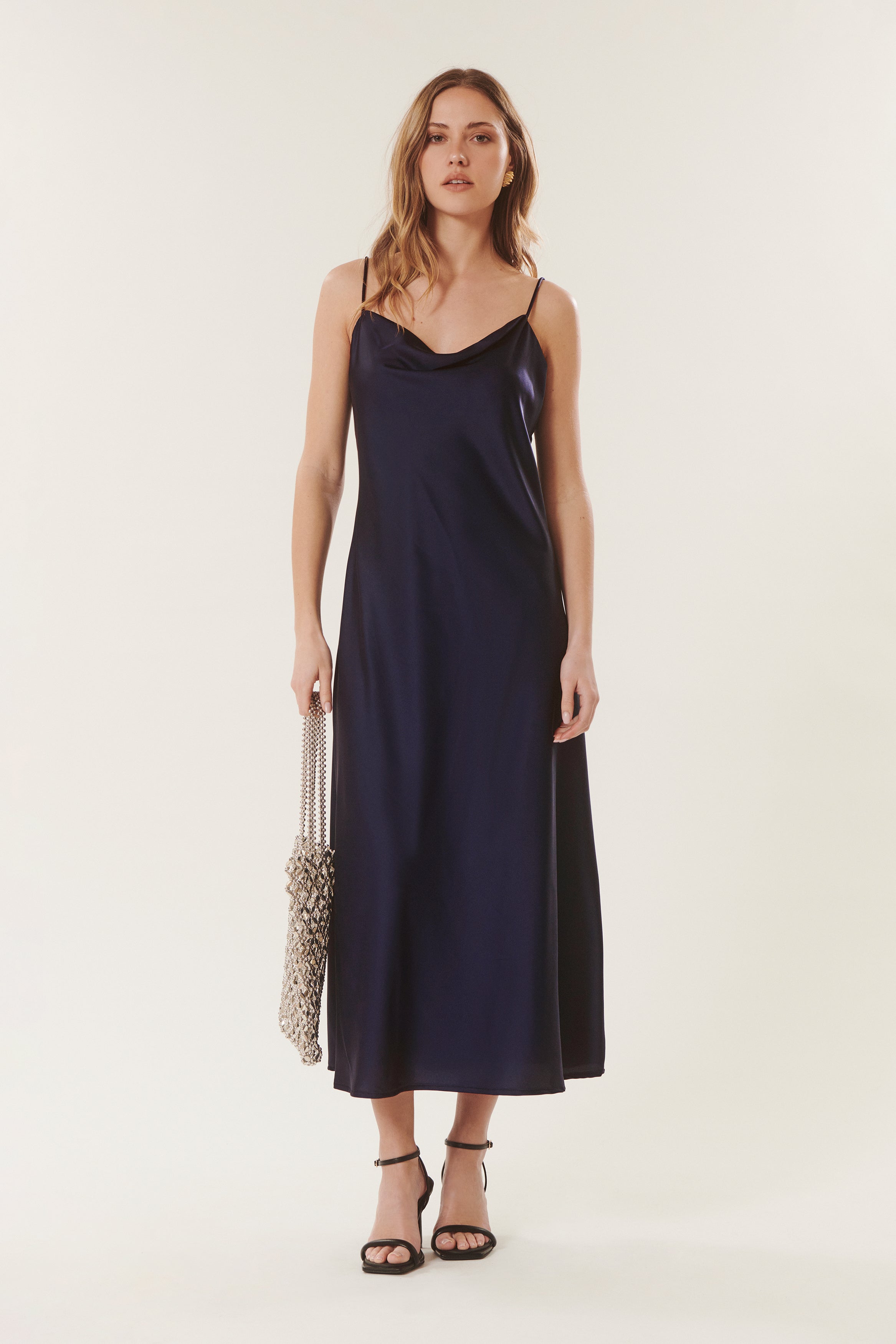 Nella | Satin cowl neck dress